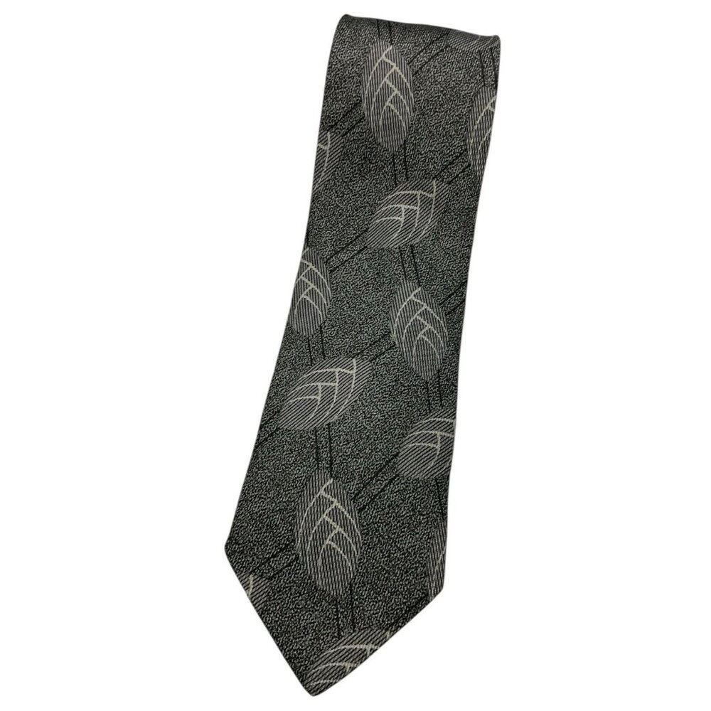 GIORGIO ARMANI Men's 100% Silk Necktie LUXURY Tie Gray Leaf W:3.8" EUC